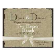 Burlap and Bow Wedding Reception Custom Invites