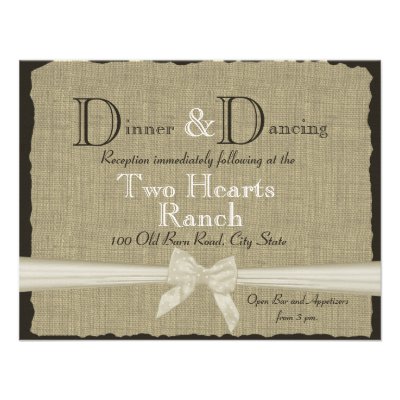 Burlap and Bow Wedding Reception Custom Invites