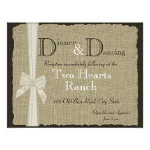 Burlap and Bow Wedding Rustic Reception Custom Announcement