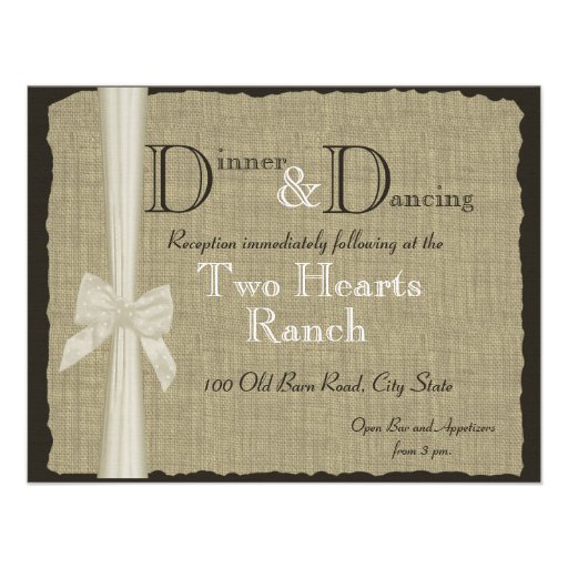 Burlap and Bow Wedding Rustic Reception Custom Announcement