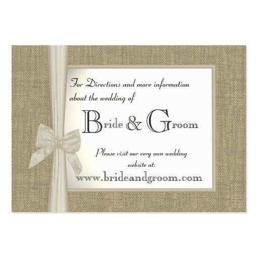 Burlap and Bow Wedding Web Info Business Card Template (front side)
