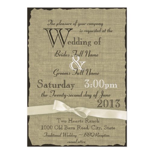 Burlap and Bows Rustic Wedding Personalized Invitation