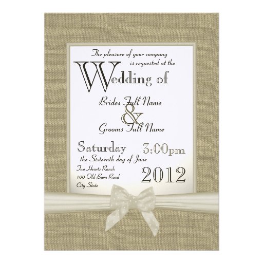 Burlap and Bows Wedding Personalized Invite