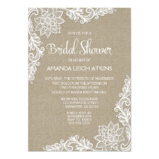 Burlap and Floral Lace Bridal Shower Invitations