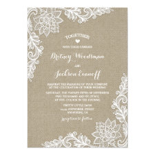 Burlap and Floral Lace Wedding Invitations