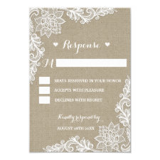 Burlap and Floral Lace Wedding Rustic RSVP Cards