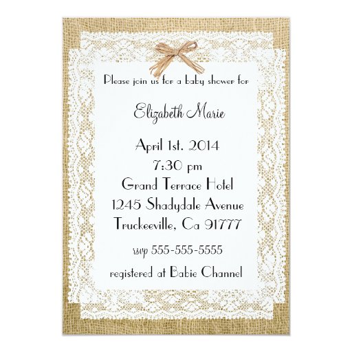 Burlap and Lace-Baby Shower Announcements