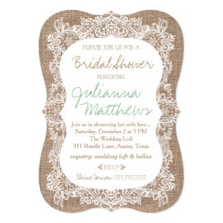 Burlap and Lace Bridal Shower 5" X 7" Invitation Card