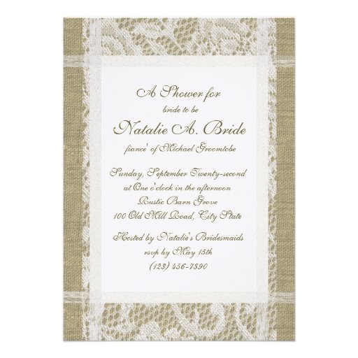Burlap and Lace Bridal Shower Personalized Announcement