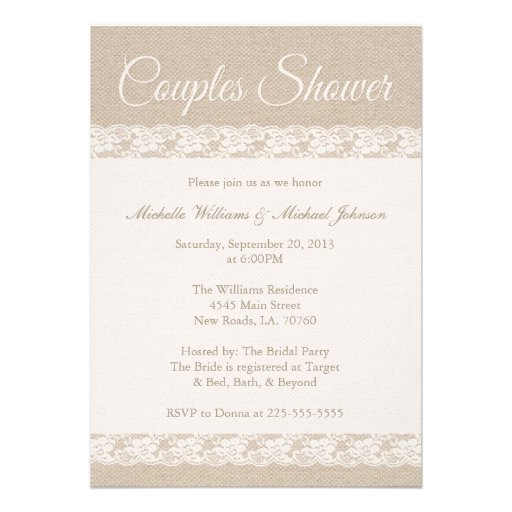 Burlap and Lace | Couples Shower Invitations