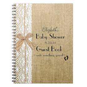 Burlap and Lace IMAGE- Baby Shower Guest Book- Spiral Notebooks