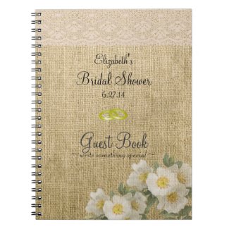 Burlap and Lace Print- Bridal Shower Guest Book- Spiral Notebook