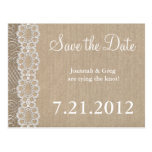 Burlap and Lace Rustic Save the Date Post Card