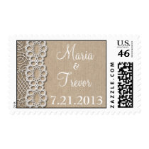 Burlap and Lace  Save the Date Wedding Stamp