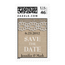 Burlap and  Lace Shabby Save the Date Postage