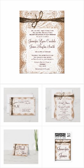 Burlap and Lace Wedding Invitation Set