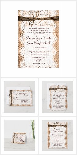 Burlap and Lace Wedding Invitation Set