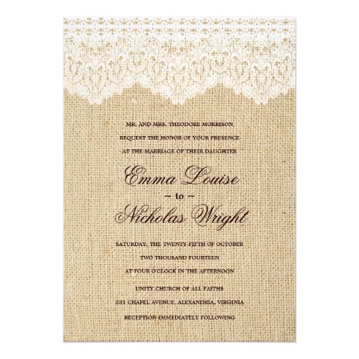 Burlap and Lace Wedding Invitations