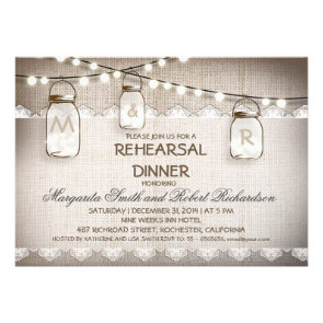 burlap and mason jars rehearsal dinner invitations