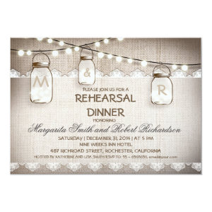 burlap and mason jars rehearsal dinner invitations personalized invitations