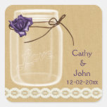 burlap and purple rose mason jar envelope seals stickers