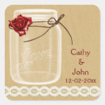 burlap and red rose mason jar envelope seals stickers