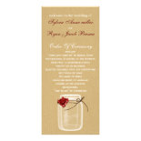 burlap and red rose mason jar wedding program rack card design