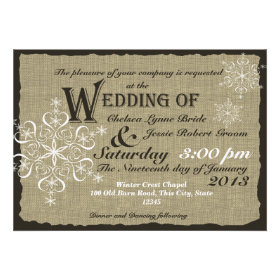 Burlap and Snowflakes Wedding 5 x 7 Custom Invite