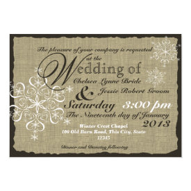 Burlap and Snowflakes Wedding  5 x 7 5x7 Paper Invitation Card