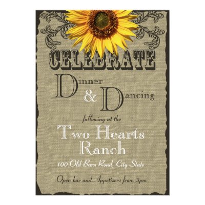 Burlap and Sunflower Dinner and Dancing Announcement