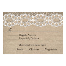 Burlap and Vintage Lace Shabby Chic Wedding RSVP Custom Invitation