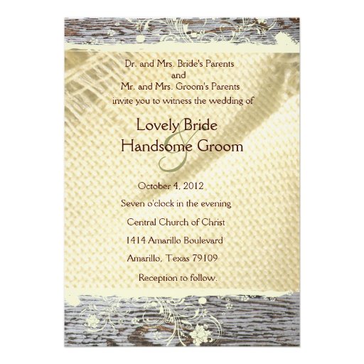 Burlap and Wood Country Wedding Invitation