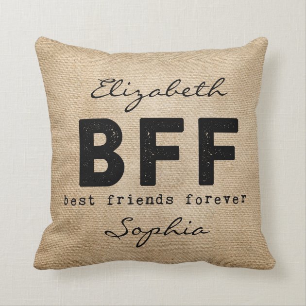 Burlap Best Friends Forever Funny Throw Pillow