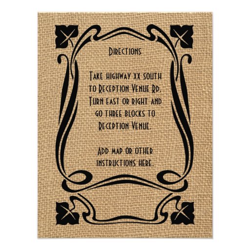 Burlap Black Art Deco Wedding Reception Cards