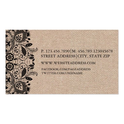 Burlap & Black Lace Business Card (back side)