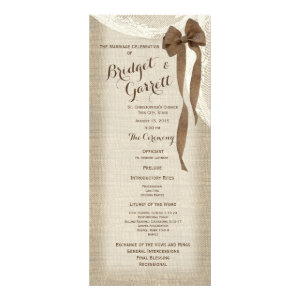 Burlap Bow and Lace Wedding Program Rack Card Design