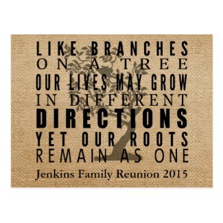 Burlap Branches Tree Family Reunion Invitation Postcards