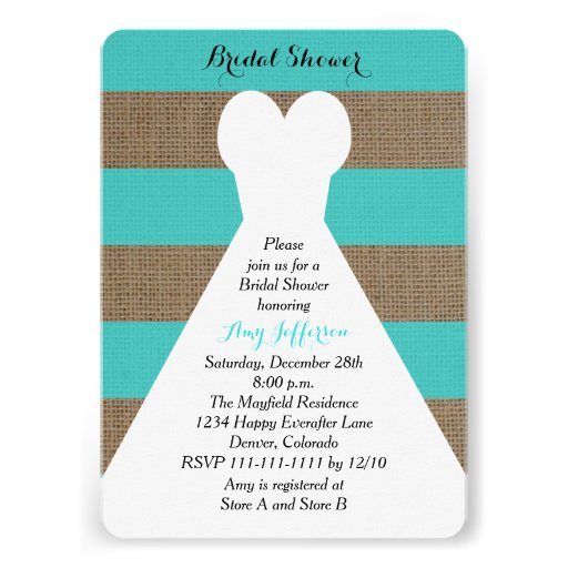 Burlap Bridal Shower Invitations - Turquoise