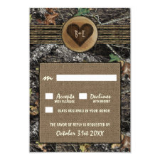 Burlap + Carved Heart Camo Wedding RSVP Cards