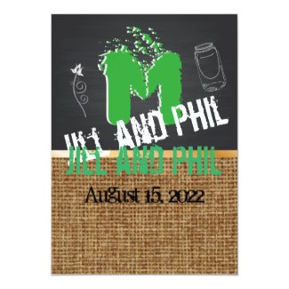 Burlap Chalkboard Grunge Script Green 5x7 Paper Invitation Card