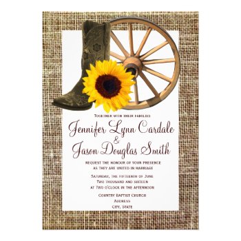 Burlap Cowboy Boots Wagon Wheel Sunflower Wedding Invitations