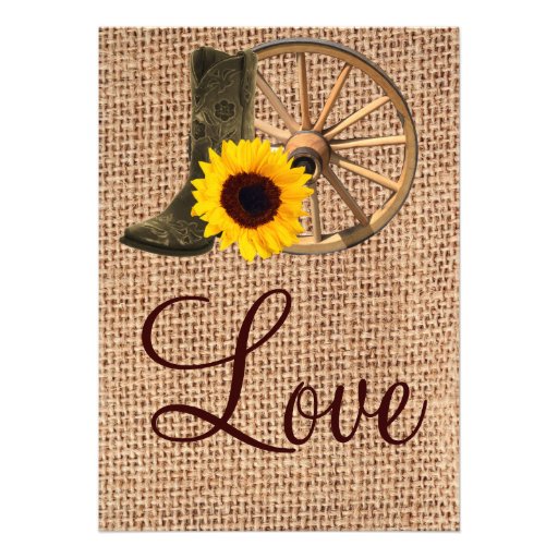 Burlap Cowboy Boots Wagon Wheel Sunflower Wedding Invites