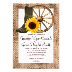 Burlap Cowboy Boots Wagon Wheel Sunflower Wedding Invites