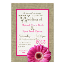 Burlap Fuchsia Gerbera Daisy Wedding Invites