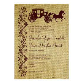 Burlap Horse and Carriage Wedding Invitations Personalized Announcements