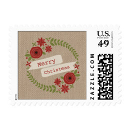 Burlap Inspired Floral Wreath Christmas Postage