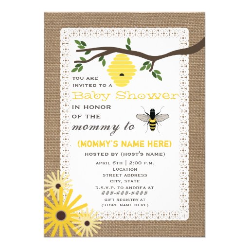 Burlap Inspired Honey Bee Themed Baby Shower Cards