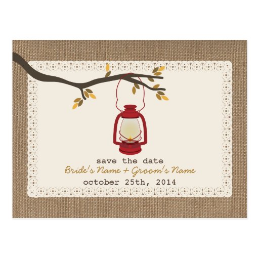 Burlap Inspired Lantern Fall Wedding Save The Date Postcard Zazzle