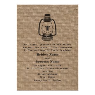 Burlap Inspired Monogram Oil Lantern Wedding Custom Announcement