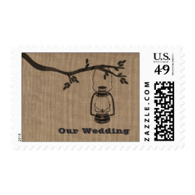Burlap Inspired Oil Lantern Camping Wedding Stamps